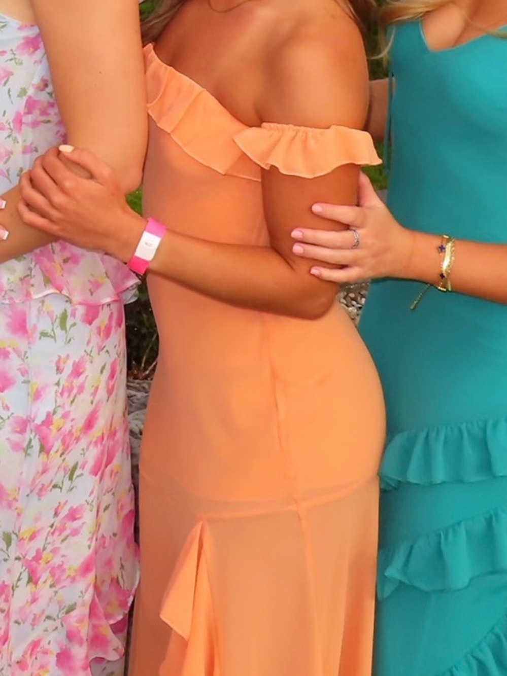 Hello Molly Peach Off-Shoulder Ruffle Maxi Dress